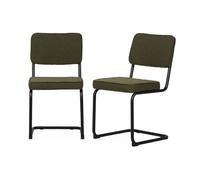 Lot de 2 chaises cantilever bouclette texturée verte. Maja. L46 x P54.5x H84.5cm