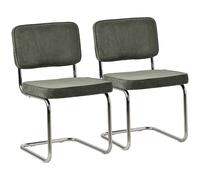 Happy Garden Lot de 2 chaises Cantilever Maria en Velours côtelé Vert Kaki, Rembourrage Mousse, Structure en Acier Gris - Design Moderne, Allure Vintage, chaises Table à Manger, Bureau et Chambre