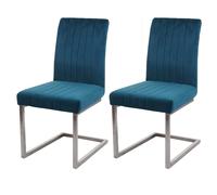 Lot de 2 chaises cantilever HWC-L14 chaise de conférence, velours inox brossé turqoise-bleu