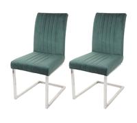 Lot de 2 chaises cantilever HWC-L14, chaise visiteur chaise de conférence, velours inox brossé vert