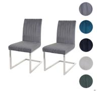 Lot de 2 chaises cantilever MCW-L14 velours inox brossé gris foncé