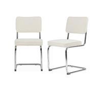 Lot de 2 chaises cantilever tissu bouclette texturée blanc cassé L46 x P54.5x H84.5cm