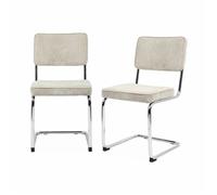 Lot de 2 chaises cantilever. velours côtelé Crème - Maja
