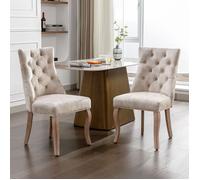 Lot de 2 Chaises Capitonnées Beige en Velours - Style Classique & Design - Pieds en Bois - Chaises de Salle à Manger, Salon