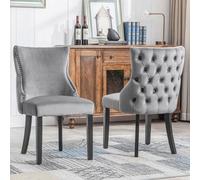 Lot de 2 Chaises Capitonnées Gris en Velours - Style Classique & Design - Pieds en Bois - Chaises de Salle à Manger, Salon