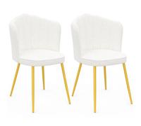 IDMarket - Lot de 2 chaises Coquillage Adelaide Bouclette Blanche Pieds dorés