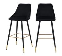 Lot de 2 chaises de bar 77.5 cm en velours noir - Aristote - Rendez-Vous Déco