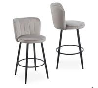 Lot de 2 chaises de bar au dossier incurvé Philippa Velours Taupe grisé
