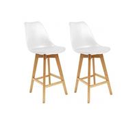 PARSA - Lot de 2 Chaises de Bar Blanches et Pieds Bois - Altobuy Blanc