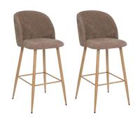 Atmosphera – Chaise de bar Celeste H 106 cm, velours côtelé, pieds métal effet chêne – Gris taupe
