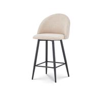 Lot de 2 Chaises de Bar Design Moderne avec Dossier - Tabouret Haut en Tissu Beige et Pieds Métal Noir - Hauteur 76 cm