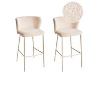 Lot de 2 Chaises de Bar en Bouclé Rembourré Sans Accoudoirs Pieds Noirs Beige Mi
