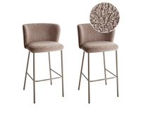 Lot de 2 Chaises de Bar en Bouclé Rembourré Sans Accoudoirs Pieds Noirs Marron