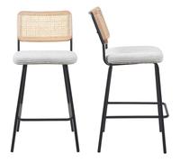 Lot de 2 chaises de bar en cannage et velours côtelé beige, piètement noir - Muse