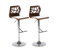 Lot de 2 Chaises de Bar en Cuir PU Pivotantes Réglables Bois Foncé et Blanc Pete