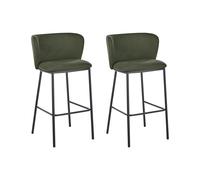 Lot de 2 Chaises de Bar en Tissu Sans Accoudoirs Pieds Noir Vert Foncé Mina