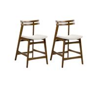Lot de 2 Chaises de Bar en Tissu Structure en Bois Sans Accoudoirs Marron et Bei
