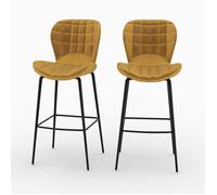 Lot de 2 chaises de bar en velours jaune curry 75 cm - Mazzia - Rendez-Vous Déco
