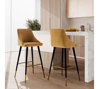 Lot de 2 chaises de bar en velours jaune curry 77.5 cm - aristote