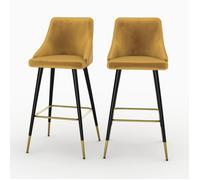Lot de 2 chaises de bar en velours jaune curry 77.5 cm - Aristote - Rendez-Vous Déco
