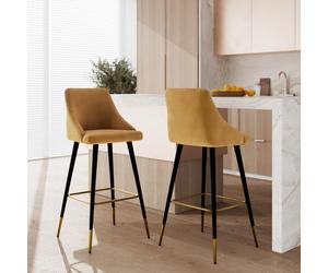 Lot de 2 chaises de bar en velours jaune curry 78 cm - aristote