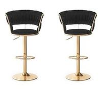Lot de 2 Chaises de Bar en Velours "Odyssée" 87-109cm Noir & Or