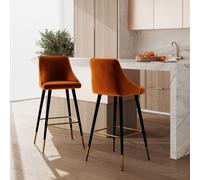 Lot de 2 chaises de bar en velours orange 78 cm - aristote