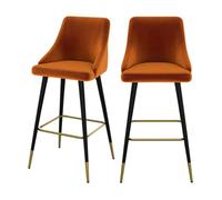 Lot de 2 chaises de bar en velours orange 78 cm - Aristote - Rendez-Vous Déco
