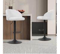 Lot de 2 chaises de bar H63/84 cm en tissu bouclette blanc - ARJA