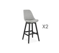 Lot de 2 chaises de bar H75 cm en tissu gris clair pieds noirs ELO