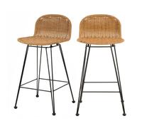 Lot de 2 chaises de bar mi-hauteur 63 cm en résine tressée marron - Jigani - Rendez-Vous Déco