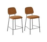 Lot de 2 Chaises de Bar Moderne en Velours Rembourré Base Fer Marron Doré