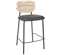 Lot de 2 Chaises de Bar Moderne Tabourets Dossier en Rotin Tressé Viennois Polyester sans Accoudoirs Pieds Noirs Vert Foncé Mayetta