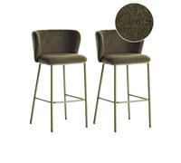 Lot de 2 Chaises de Bar Pieds Noirs Dossier Incurvé Sans Accoudoirs en Bouclé Ve