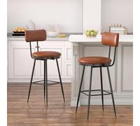 Lot de 2 Chaises de Bar, Rembourré Tabourets de Bar, Tabourets Hauts Moderne, Capacité de Charge Maximale 136 kg et Hauteur 65cm, Chaise de Cuisine pour Salle à Manger, Bureau, Marron