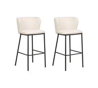 Lot de 2 Chaises de Bar Rembourrées Sans Accoudoirs en Tissu Blanc Cassé Mina