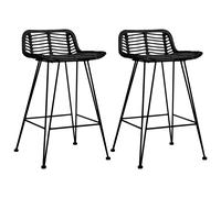 Lot de 2 Chaises de Bar Sièges Pub Bistrot Cuisine Salon Noir Rotin vidaXL