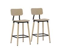 Lot de 2 chaises de bar style nordique néo-rétro piètement acier effilé effet bois