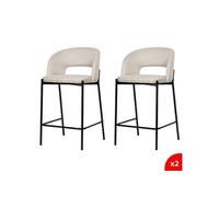 Lot de 2 chaises de bar, tabourets tissus beige - pieds en métal noir - KRISTEN