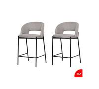 Lot de 2 chaises de bar, tabourets tissus gris - pieds en métal noir - KRISTEN