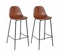 Atmosphera - Lot de 2 Tabourets de Bar Vladi - Cognac Effet Cuir, Pieds en Métal, H 95 cm, Style Rétro - pour Cuisine, Îlot Central
