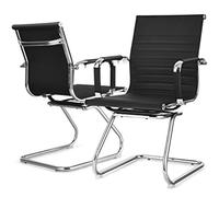 Lot de 2 chaises de Bureau avec Dossier, chaises de Bureau, ergonomiques, en Cuir synthétique, avec Structure de Patins et accoudoirs, Chaise de conférence, Chaise d'ordinateur, Charge maximale : 120