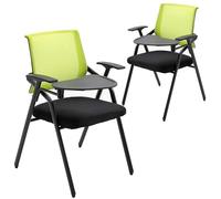 Lot de 2 chaises de bureau pliables en maille avec accoudoirs et dessus de table, idéales pour la salle de classe, la conférence, l'entraînement à l'intérieur, design ergonomique léger pour plus de