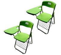 Lot de 2 chaises de bureau pliantes en plastique avec tablette d'écriture, cadre en acier durable, idéal pour les conférences de formation, les affaires et l'apprentissage, couleur grise
