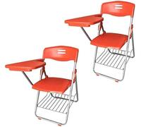 Lot de 2 chaises de bureau pliantes en plastique orange avec tablettes d'écriture, cadre en acier robuste pour la formation, les conférences, les affaires et l'apprentissage