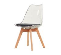 Lot de 2 chaises de coiffeuse transparentes avec pieds en bois | Design ergonomique moderne en acrylique transparent pour la maison, le bureau et le salon