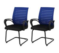 Lot de 2 chaises de conférence HWC-K51, chaise visiteur à piètement luge, tissu/textile (250 g/m²) MVG bleu, structure noire
