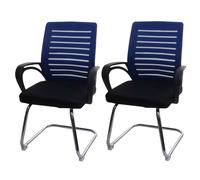 lot de 2 chaises de conférence HWC-K51, chaise visiteur piétement luge, charge max. 150 kg tissu/textile ~ bleu