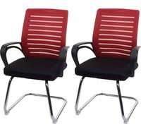 lot de 2 chaises de conférence HWC-K51, chaise visiteur piétement luge, charge max. 150 kg tissu/textile ~ rouge