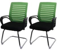 lot de 2 chaises de conférence HWC-K51, chaise visiteur piétement luge, charge max. 150 kg tissu/textile ~ vert